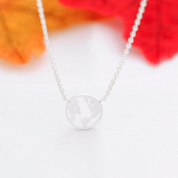 Stainless Steel World Map Necklace Circle Hollow Pendant