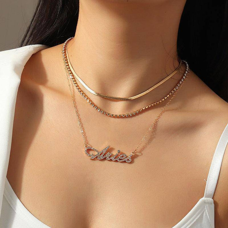 Multi-layer Diamond  Zodiac Constellation Necklace