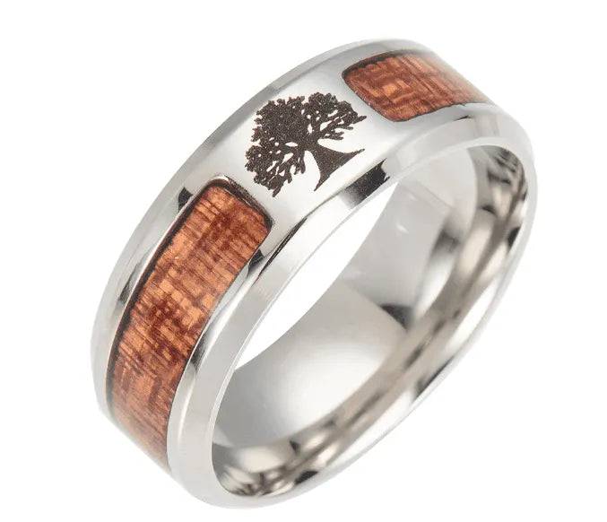 Mens Natural Wood and Metal Band