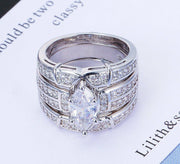 Zircon Diamond Silver Ring Set For Engagement/Promise