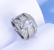 Zircon Diamond Silver Ring Set For Engagement/Promise