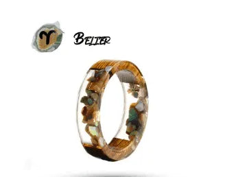 Resin and Wood Zodiac Sign Ring