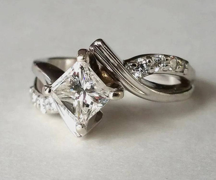 Line Simulation Diamond Engagement Ring