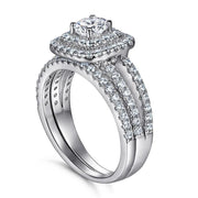 Sterling Silver Zircon Engagement Ring Set