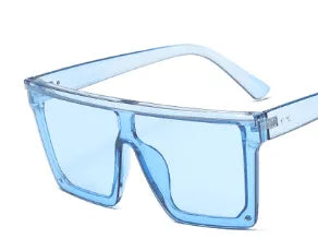 Oversized square blue tinted fashion sunglasses with transparent frame
