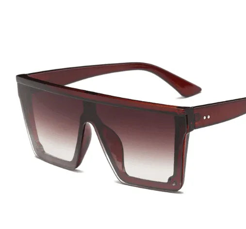 Oversized square gradient brown fashion sunglasses with thick translucent frames