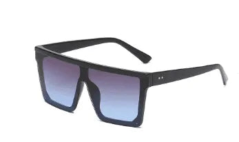 Oversized square fashion sunglasses with black frame and gradient blue lenses