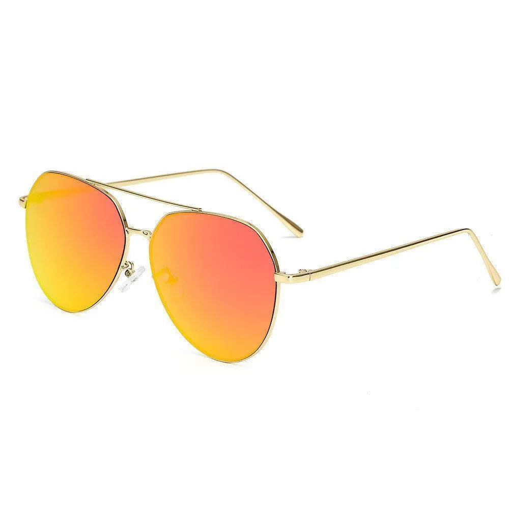Metal frame aviator sunglasses with orange-red gradient mirrored lenses on white background