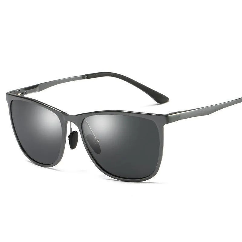 Gunmetal frame sunglasses with gray polarized lenses and adjustable nose pads