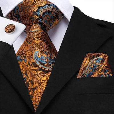 100% Silk Classic Tie with Pocket Square and Cufflinks Set