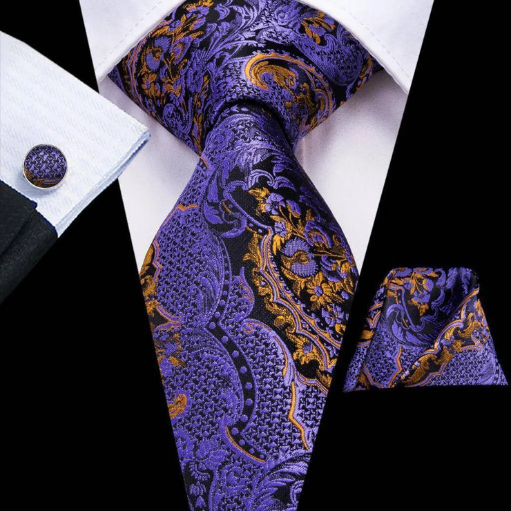 100% Silk Classic Tie with Pocket Square and Cufflinks Set