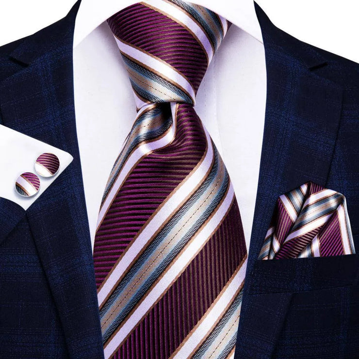 100% Silk Classic Tie with Pocket Square and Cufflinks Set