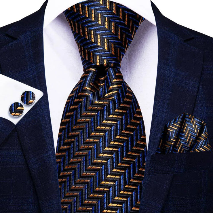 100% Silk Classic Tie with Pocket Square and Cufflinks Set