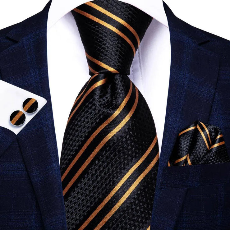 100% Silk Classic Tie with Pocket Square and Cufflinks Set