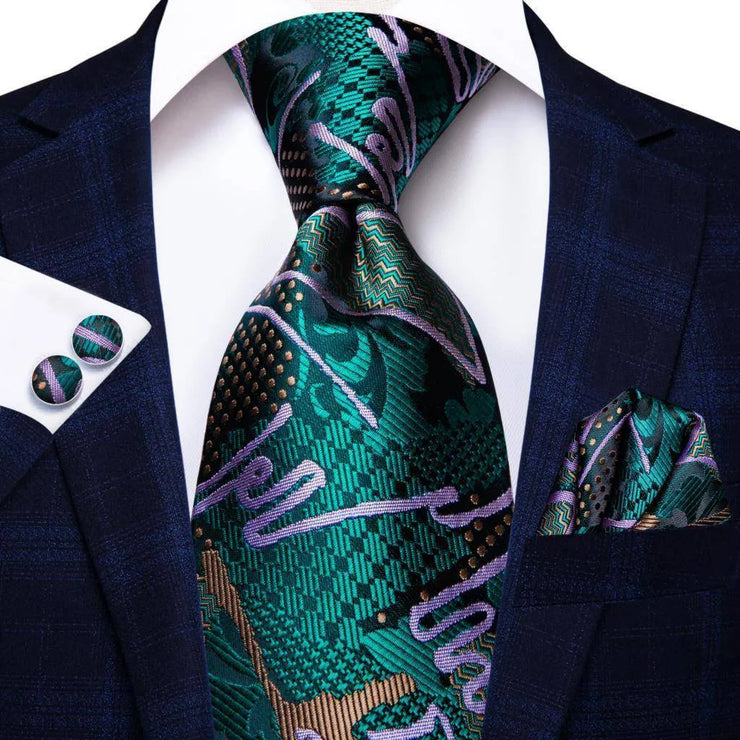 100% Silk Classic Tie with Pocket Square and Cufflinks Set