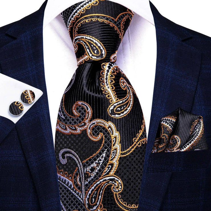 100% Silk Classic Tie with Pocket Square and Cufflinks Set