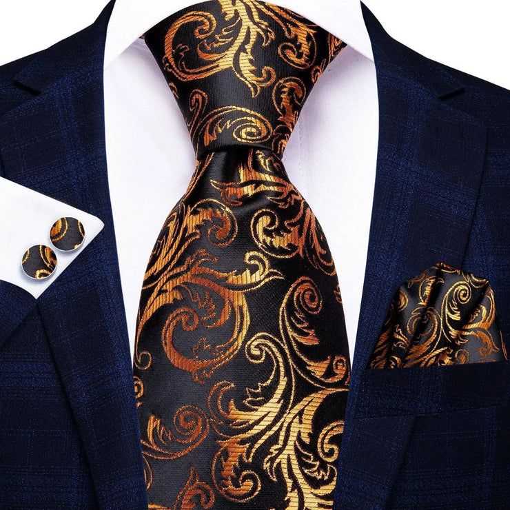 100% Silk Classic Tie with Pocket Square and Cufflinks Set