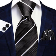 100% Silk Classic Tie with Pocket Square and Cufflinks Set