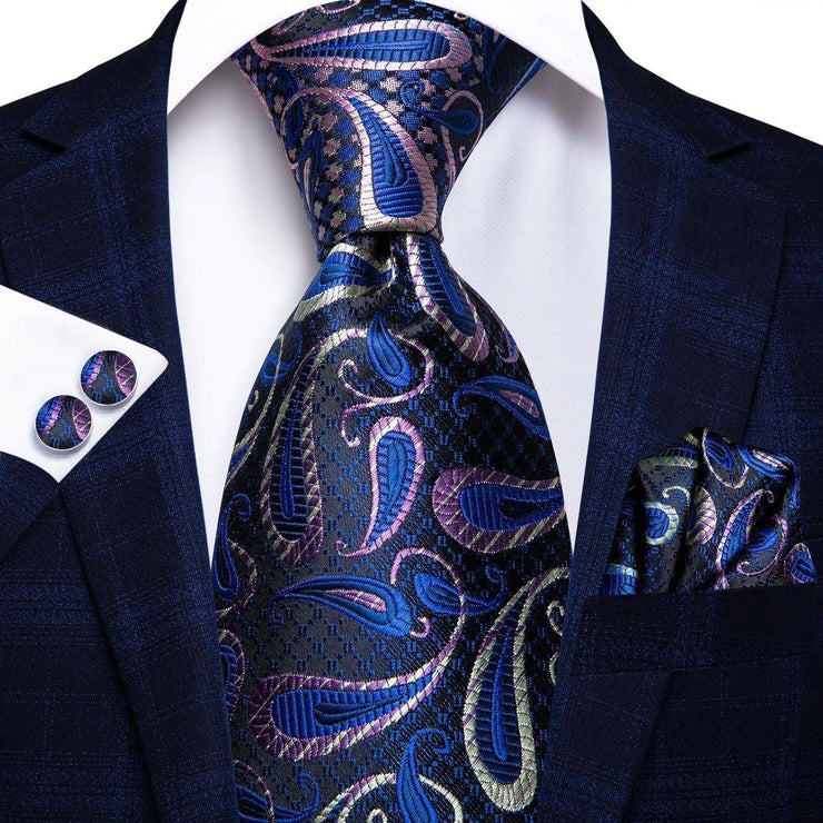 100% Silk Classic Tie with Pocket Square and Cufflinks Set