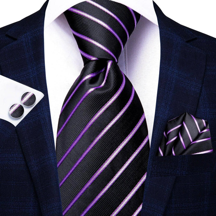 100% Silk Classic Tie with Pocket Square and Cufflinks Set