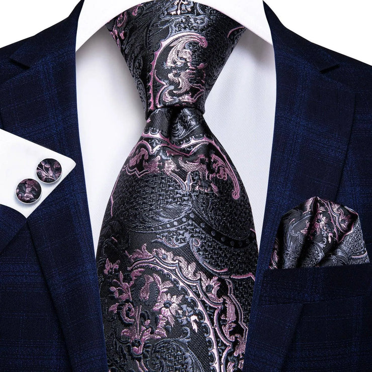 100% Silk Classic Tie with Pocket Square and Cufflinks Set