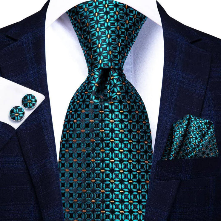 100% Silk Classic Tie with Pocket Square and Cufflinks Set