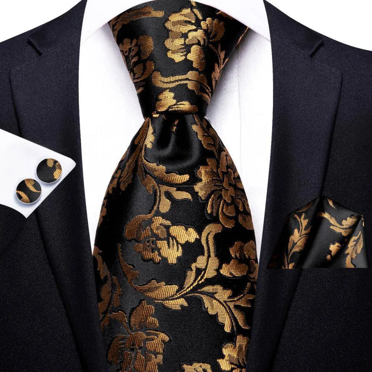 100% Silk Classic Tie with Pocket Square and Cufflinks Set