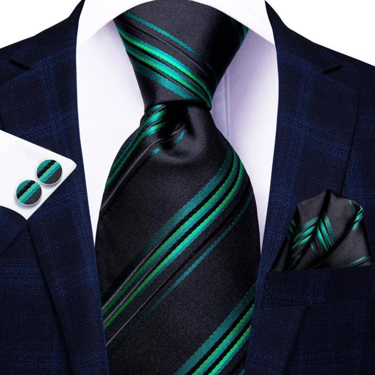 100% Silk Classic Tie with Pocket Square and Cufflinks Set