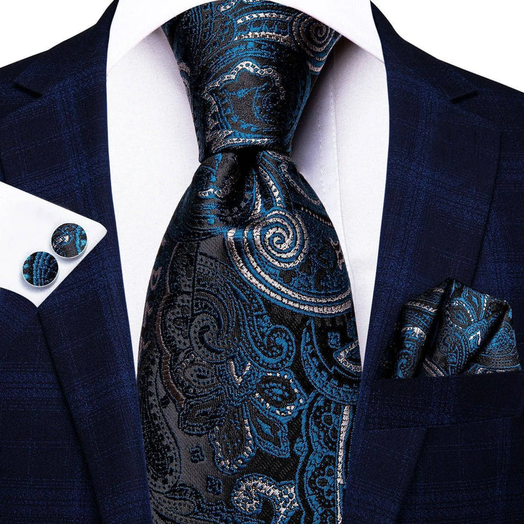 100% Silk Classic Tie with Pocket Square and Cufflinks Set