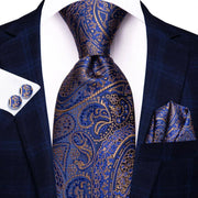 100% Silk Classic Tie with Pocket Square and Cufflinks Set