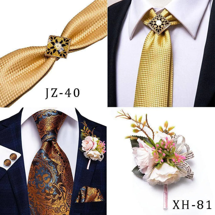 100% Silk Classic Tie with Pocket Square and Cufflinks Set