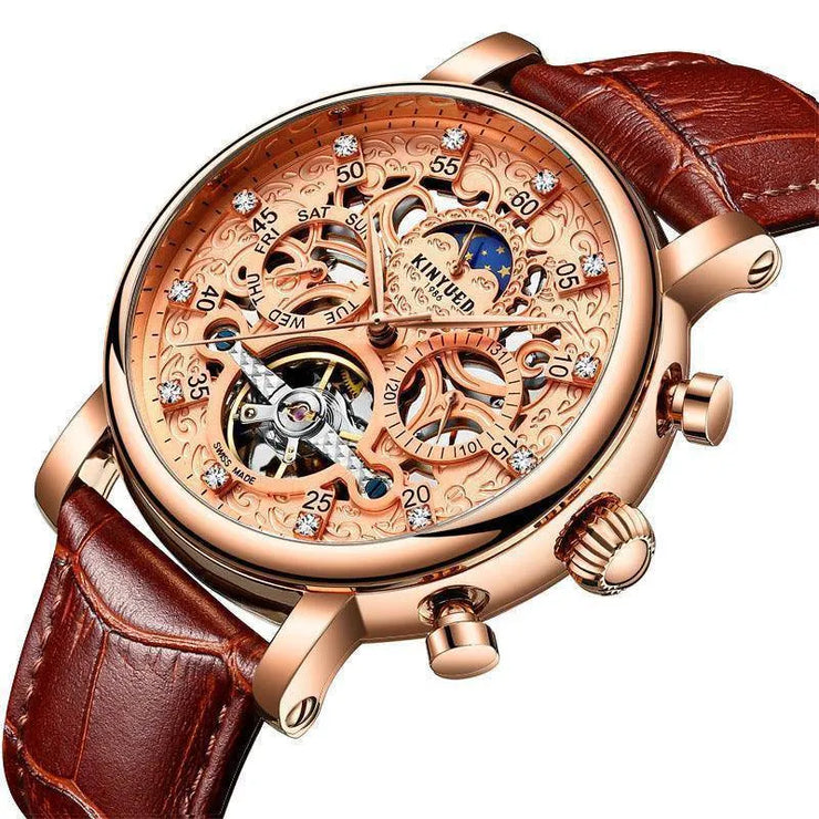 Men's Automatic Hollow Mechanical Watch Leather Band