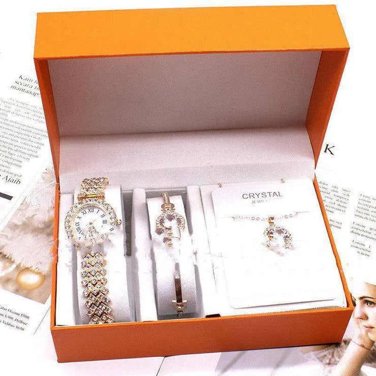 Gorgeous Women's Wristwatch Bracelet and Necklace Set