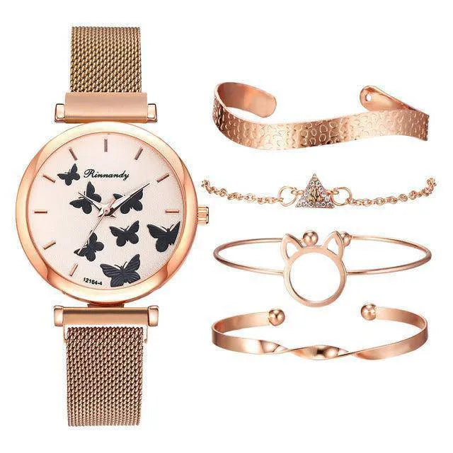 Butterfly Dial Quartz Watch Set