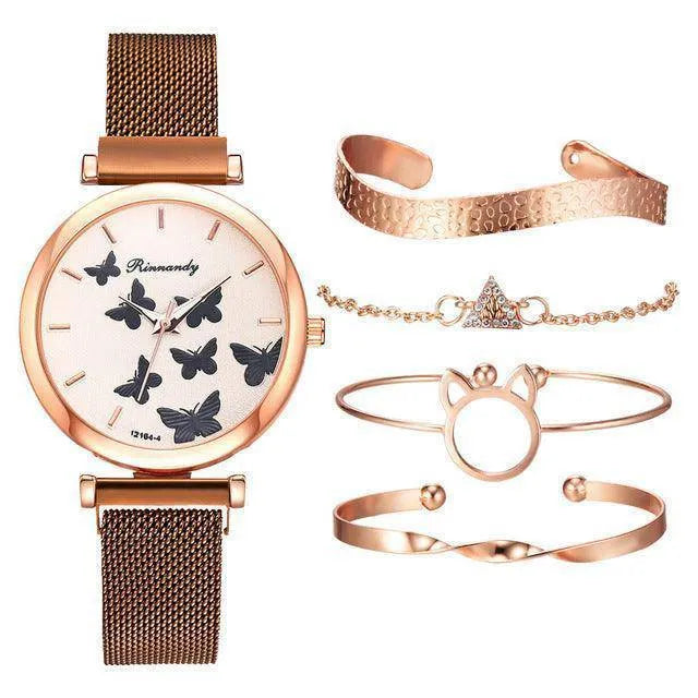 Butterfly Dial Quartz Watch Set