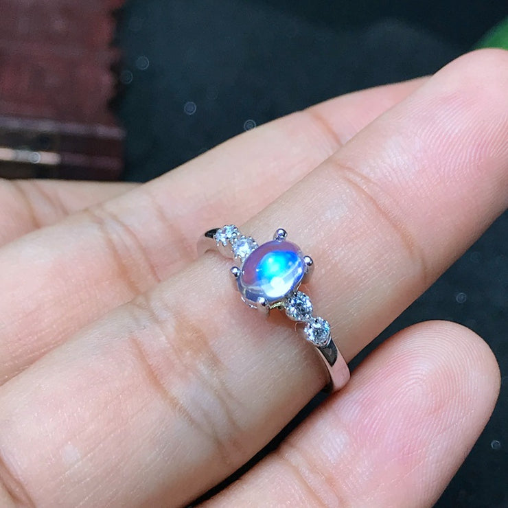 Inlaid Natural Blue Silver Moonstone Ring