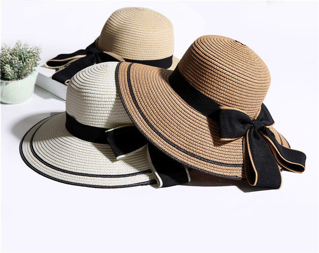 Sun Big Black Bow Foldable Straw Hat