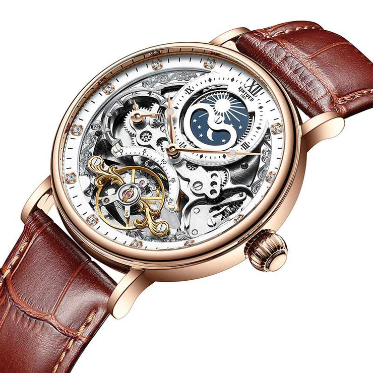 Men's Automatic Hollow Mechanical Watch Leather Band