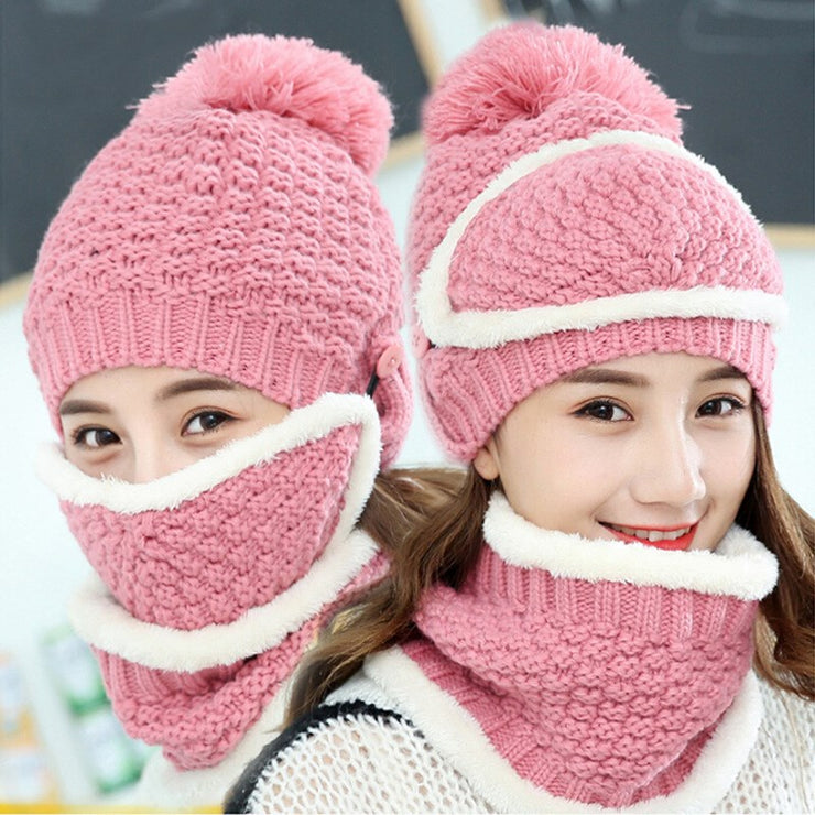 Women's Four Piece Set Of Bib Mask Beanie and Gloves