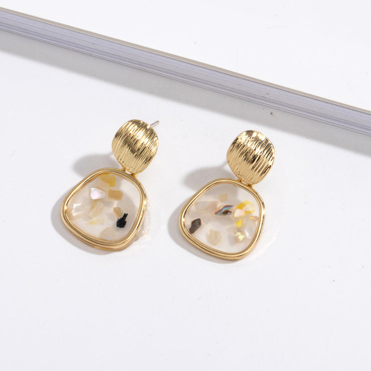 Geometric Marble Stud Round Earrings