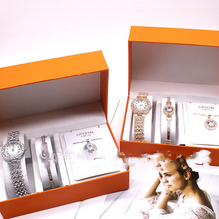 Gorgeous Women's Wristwatch Bracelet and Necklace Set