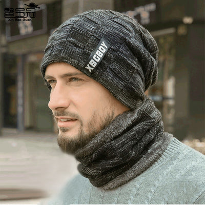 Winter Men's Wool Beanie Hat Scarf Set