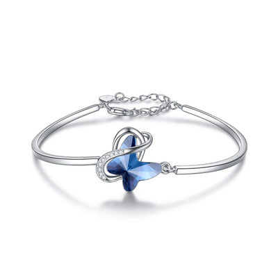 Sterling Silver Blue Butterfly Crystal Bracelet Bangle
