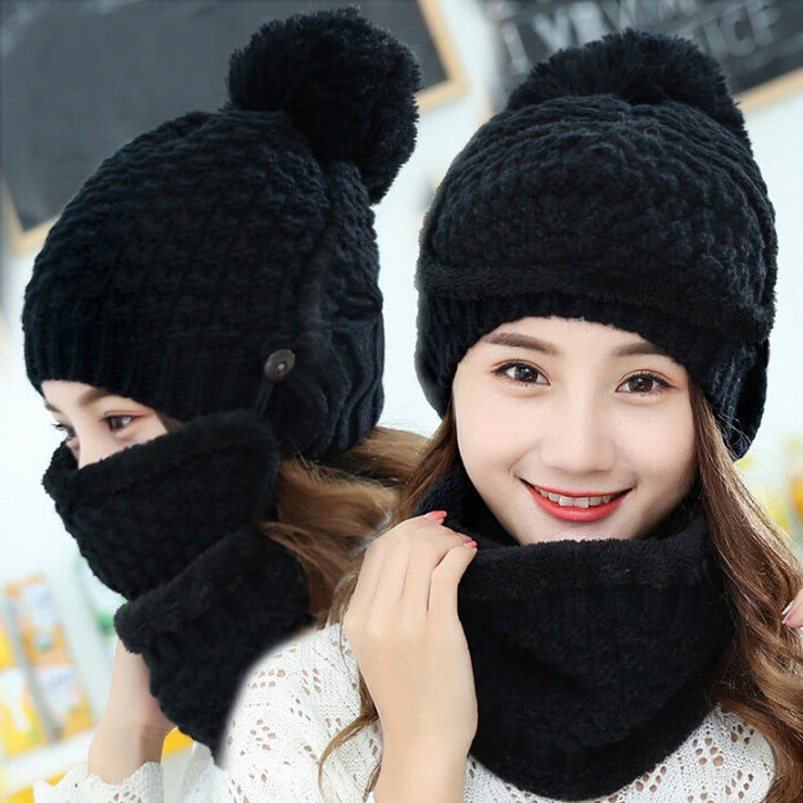 Women's Four Piece Set Of Bib Mask Beanie and Gloves