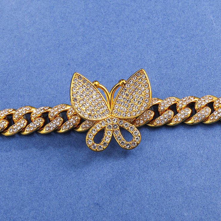 Full Diamond Miami Cuban Bracelet Butterfly Clasp Bangle