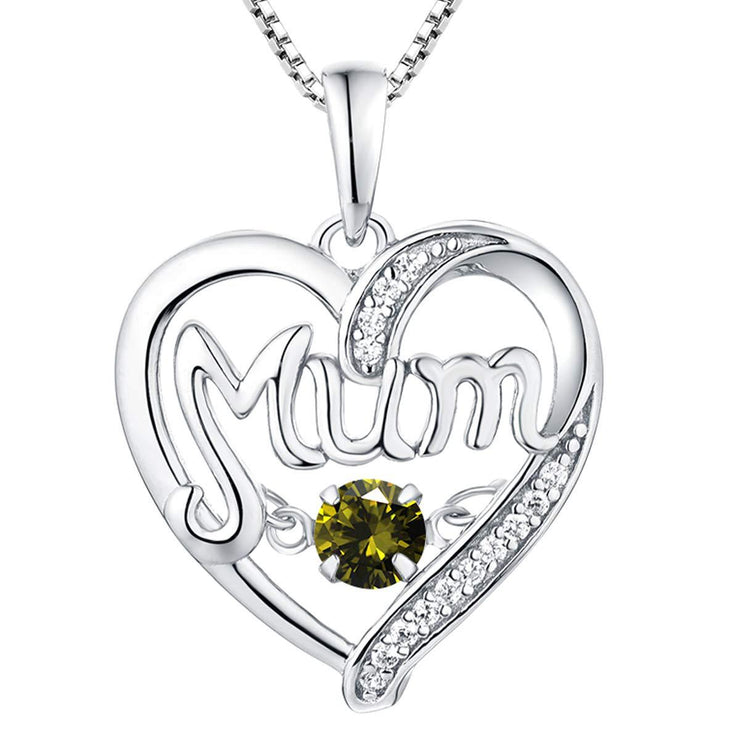 Mum Birthstone Heart Shape Pendant Necklace