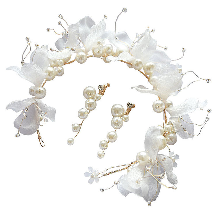White Pearl Headband and Earrings
