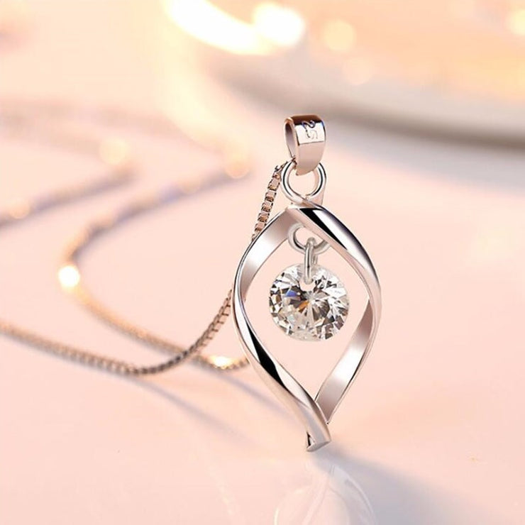 Geometric Diamond CZ Pendant Silver Necklace for Women