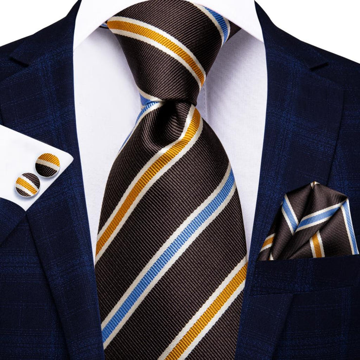 100% Silk Classic Tie with Pocket Square and Cufflinks Set