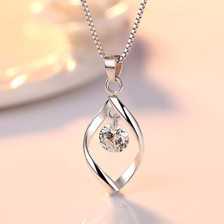 Geometric Diamond CZ Pendant Silver Necklace for Women